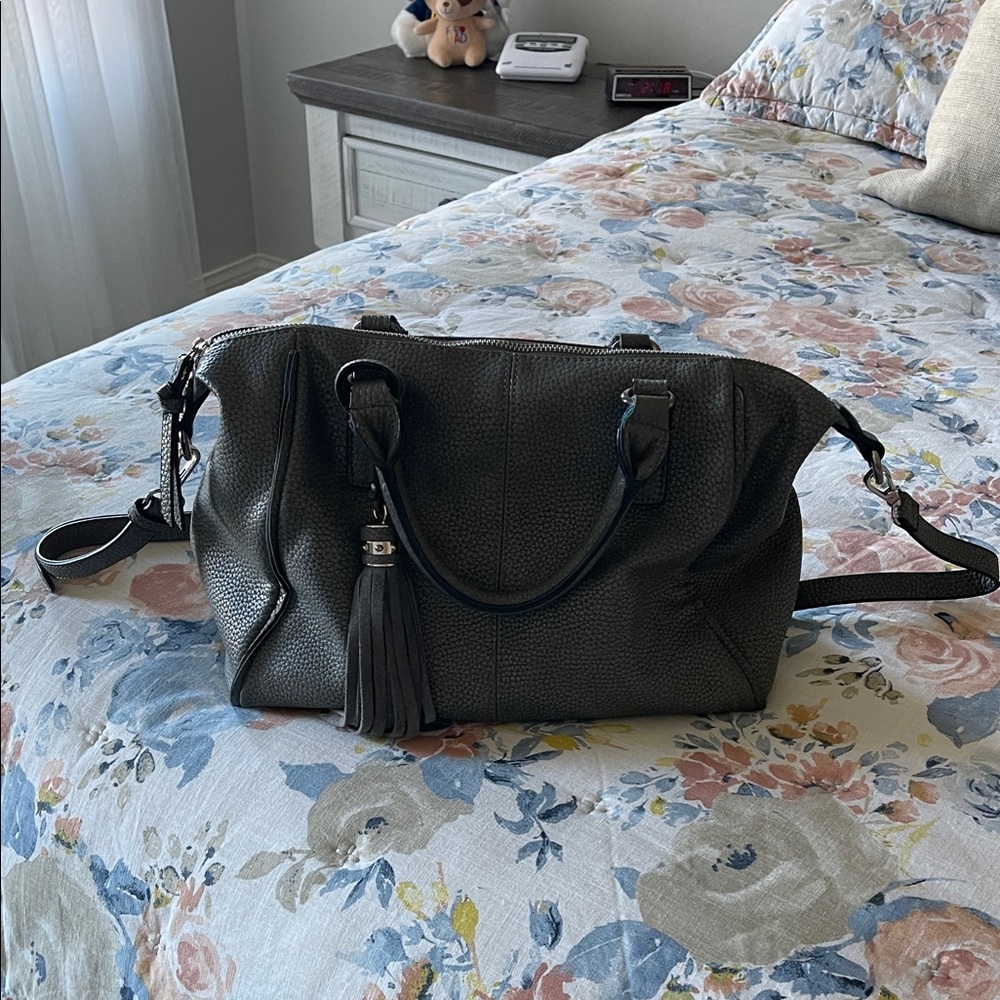 Elegant Gray Leather Handbag